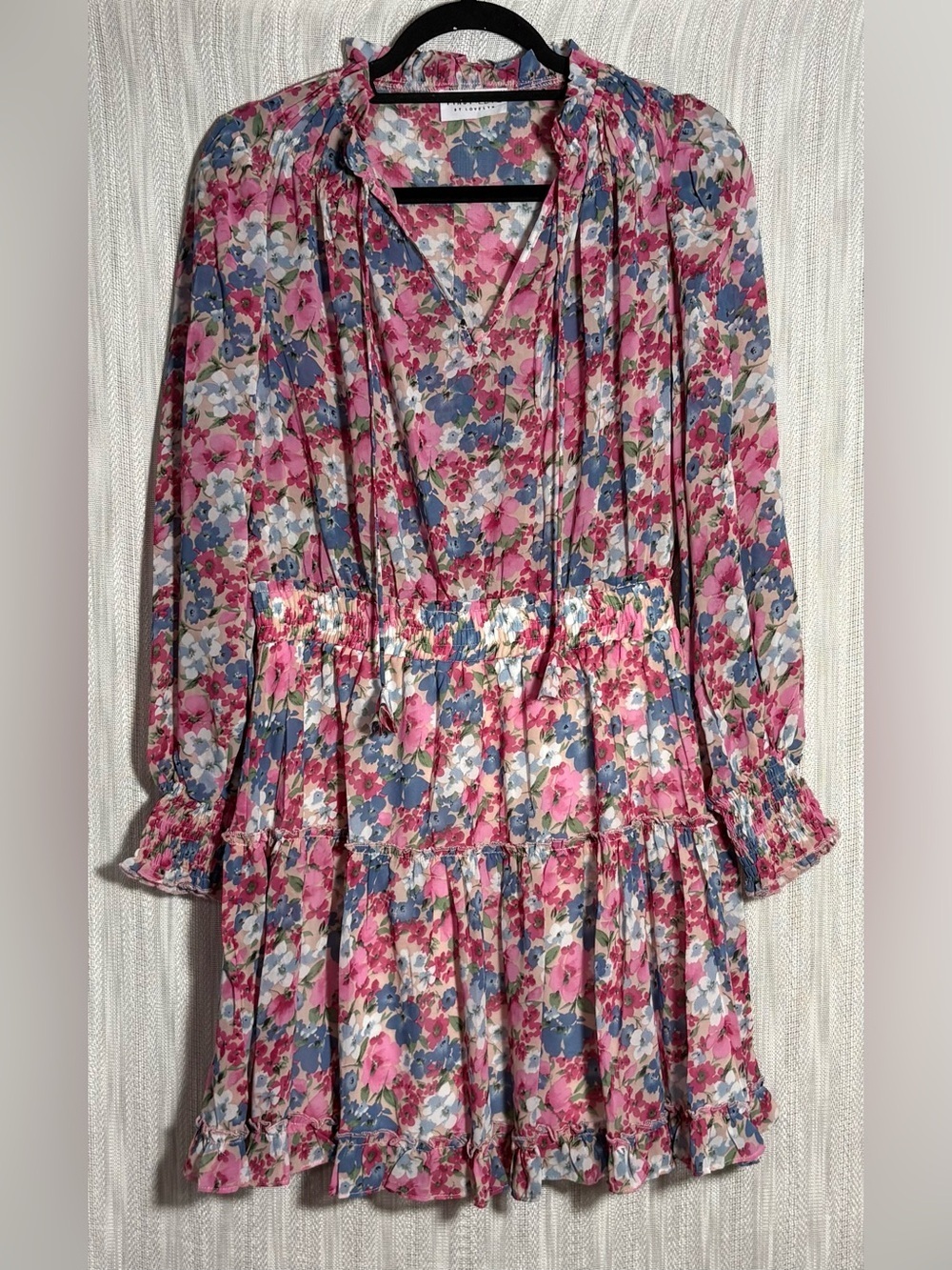 First Love Pink and Blue Floral Tiered Smocked Waist Dress